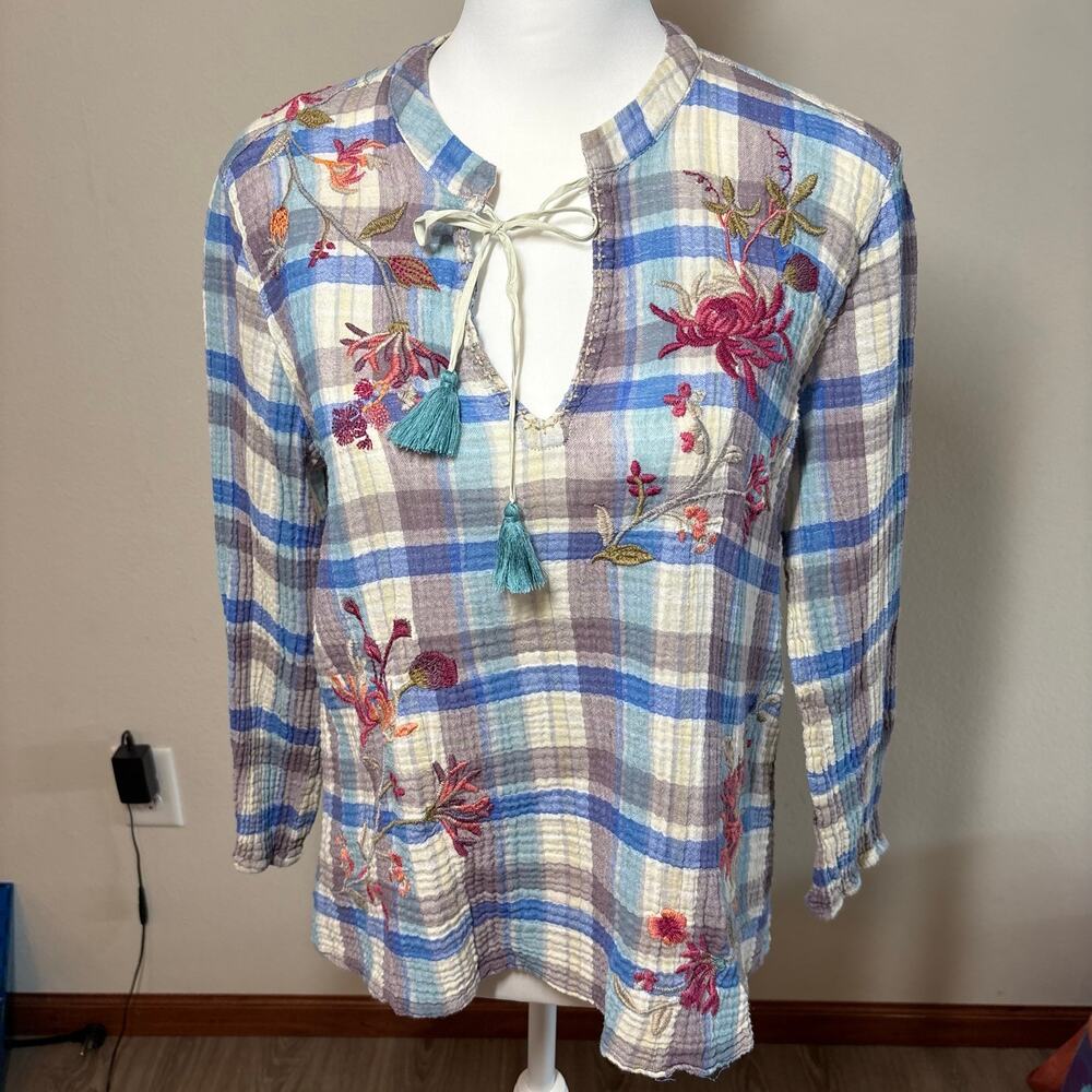 Johnny Was Workshop Viviana Effortless Silk Scarf Blouse Tunic Top Sz S  Boho - Picture 6 of 13